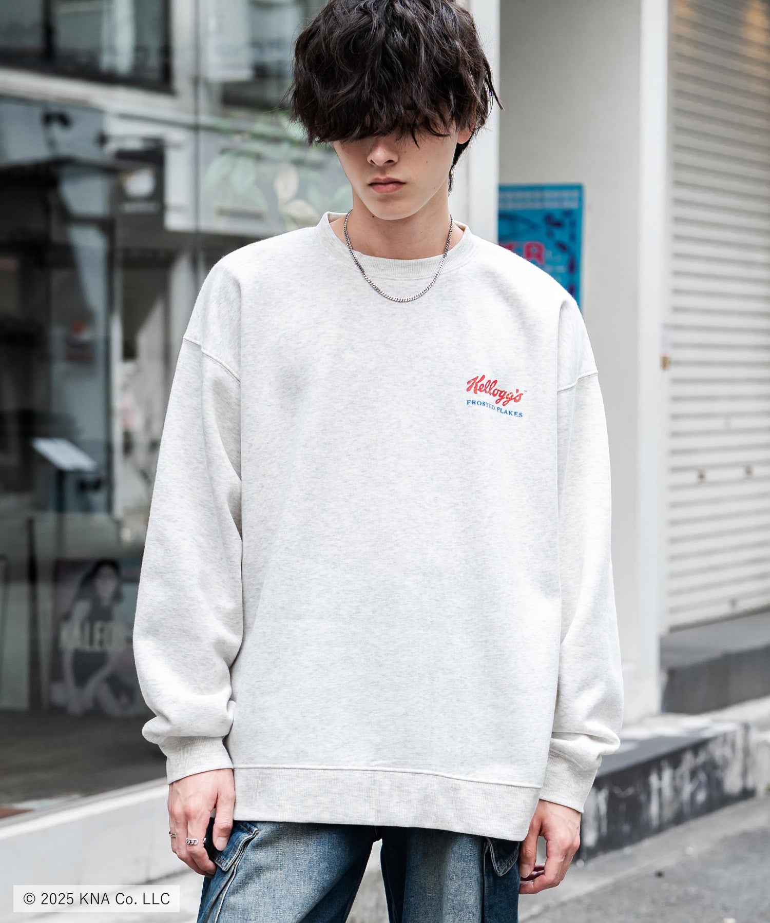 Kellogg's 別注コラボ オーバーサイズヴィンテージライクグラフィックプリント裏起毛スウェットトレーナー 15117