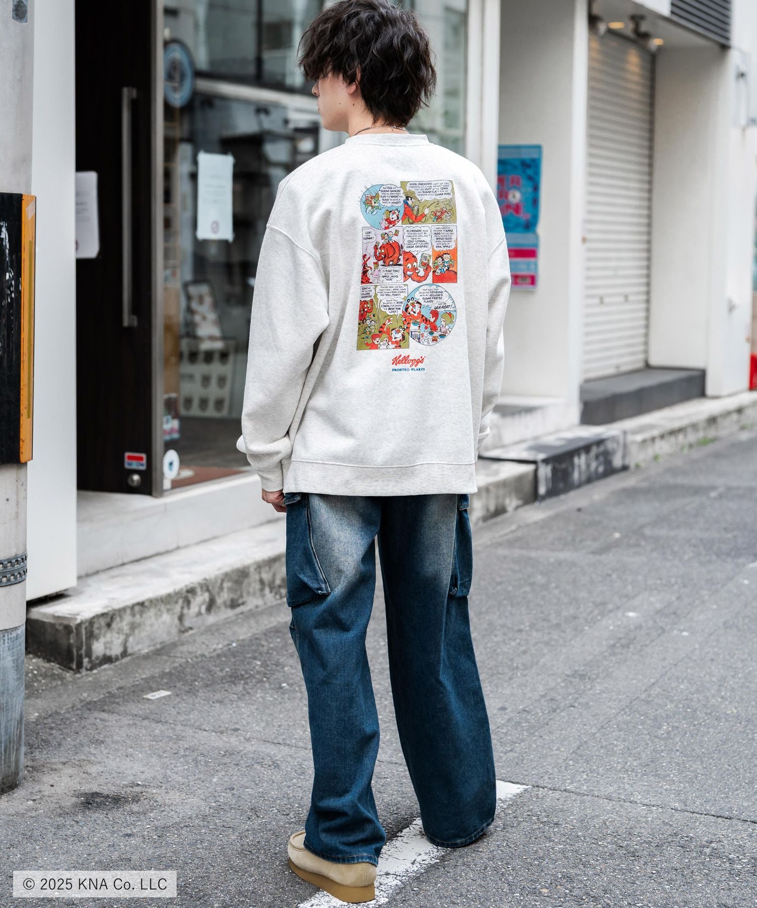 Kellogg's 別注コラボ オーバーサイズヴィンテージライクグラフィックプリント裏起毛スウェットトレーナー 15117