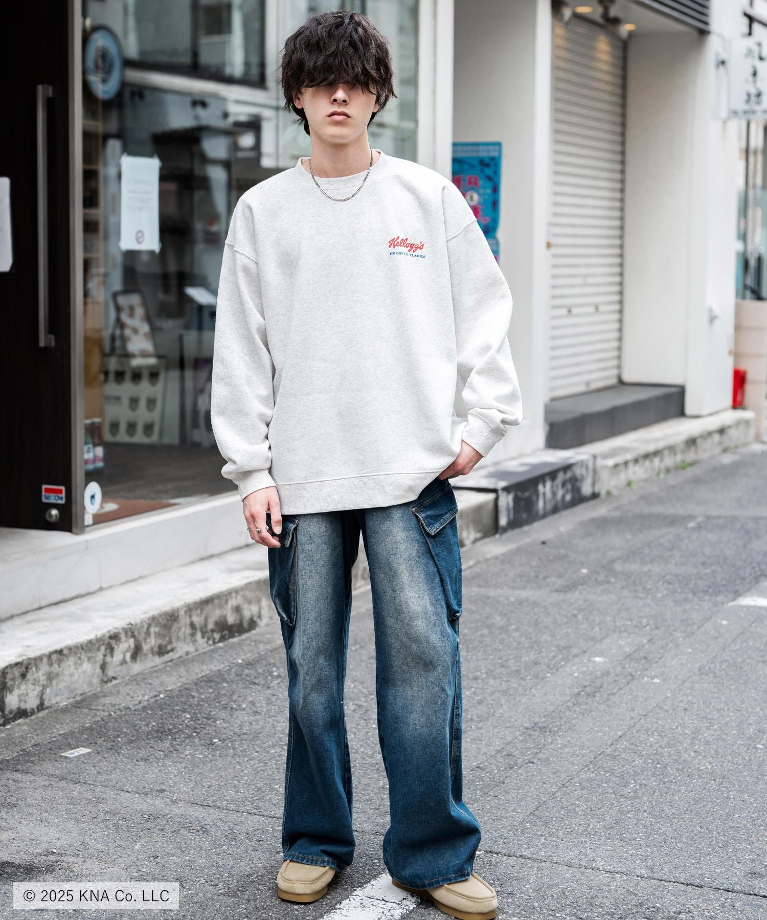 Kellogg's 別注コラボ オーバーサイズヴィンテージライクグラフィックプリント裏起毛スウェットトレーナー 15117