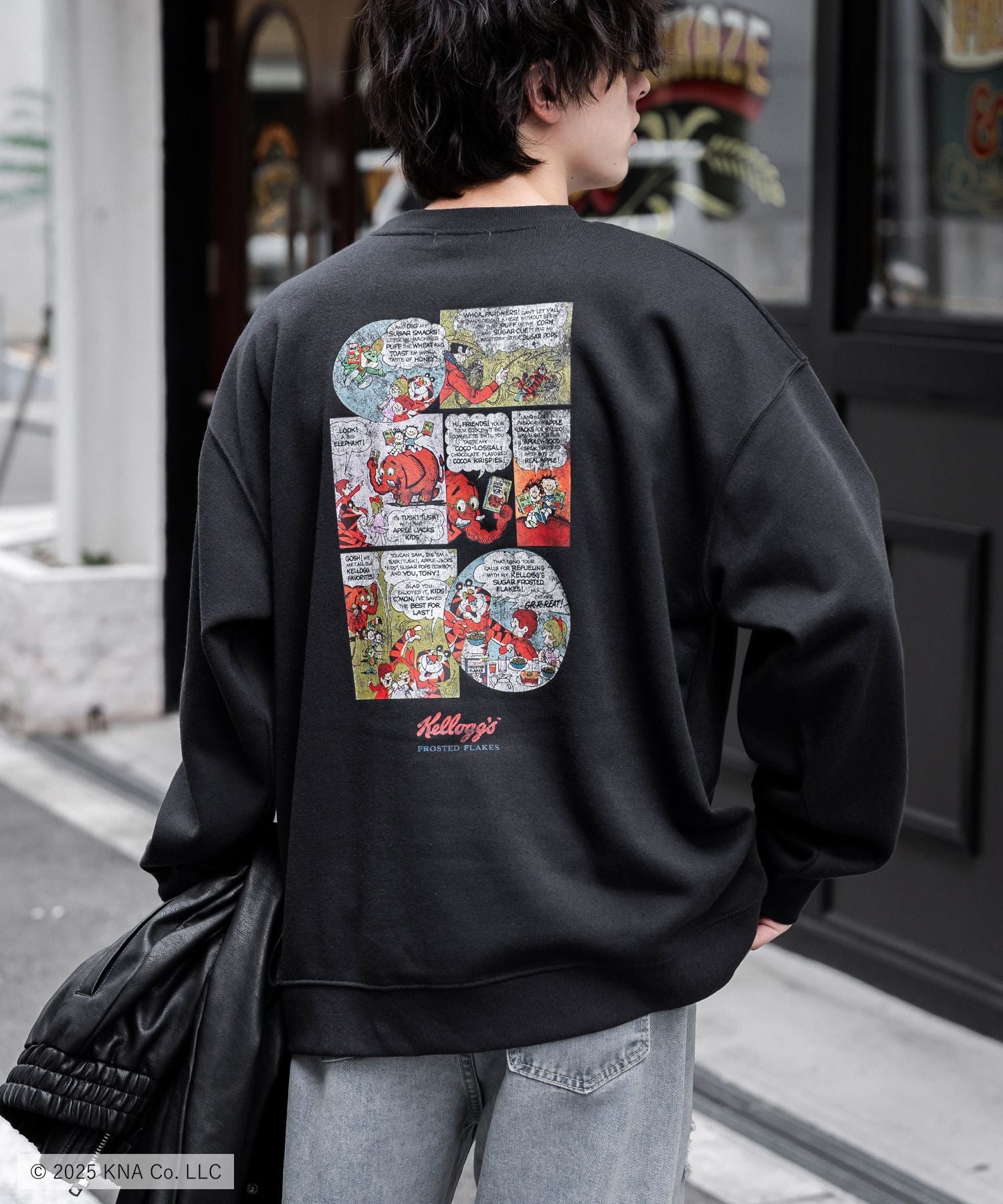 Kellogg's 別注コラボ オーバーサイズヴィンテージライクグラフィックプリント裏起毛スウェットトレーナー 15117