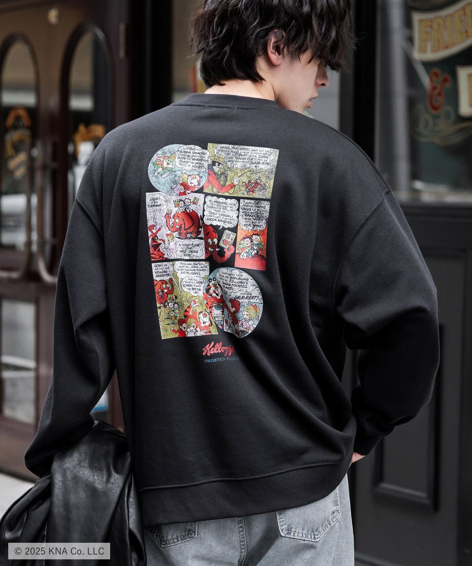 Kellogg's 別注コラボ オーバーサイズヴィンテージライクグラフィックプリント裏起毛スウェットトレーナー 15117