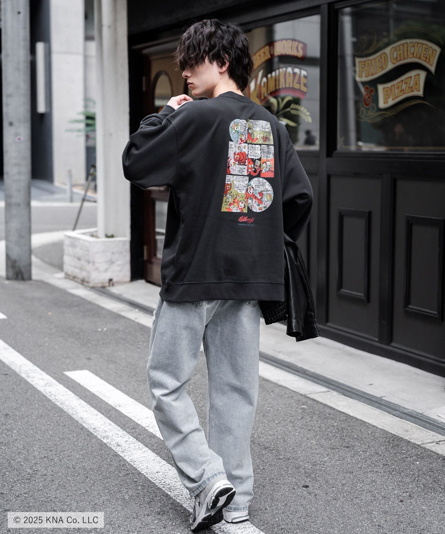 Kellogg's 別注コラボ オーバーサイズヴィンテージライクグラフィックプリント裏起毛スウェットトレーナー 15117