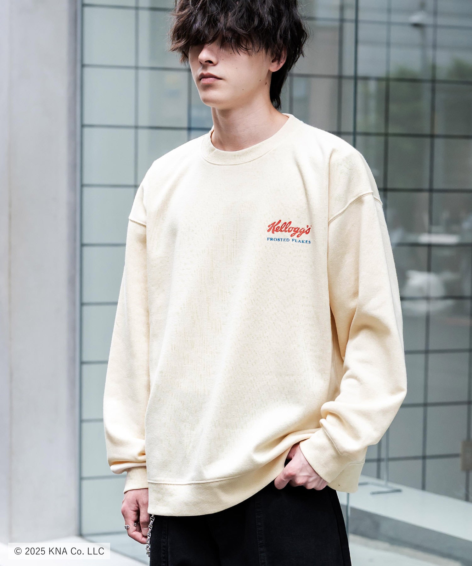 Kellogg's 別注コラボ オーバーサイズヴィンテージライクグラフィックプリント裏起毛スウェットトレーナー 15117