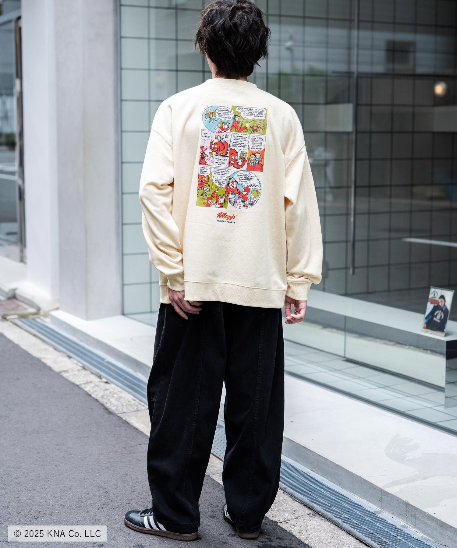 Kellogg's 別注コラボ オーバーサイズヴィンテージライクグラフィックプリント裏起毛スウェットトレーナー 15117