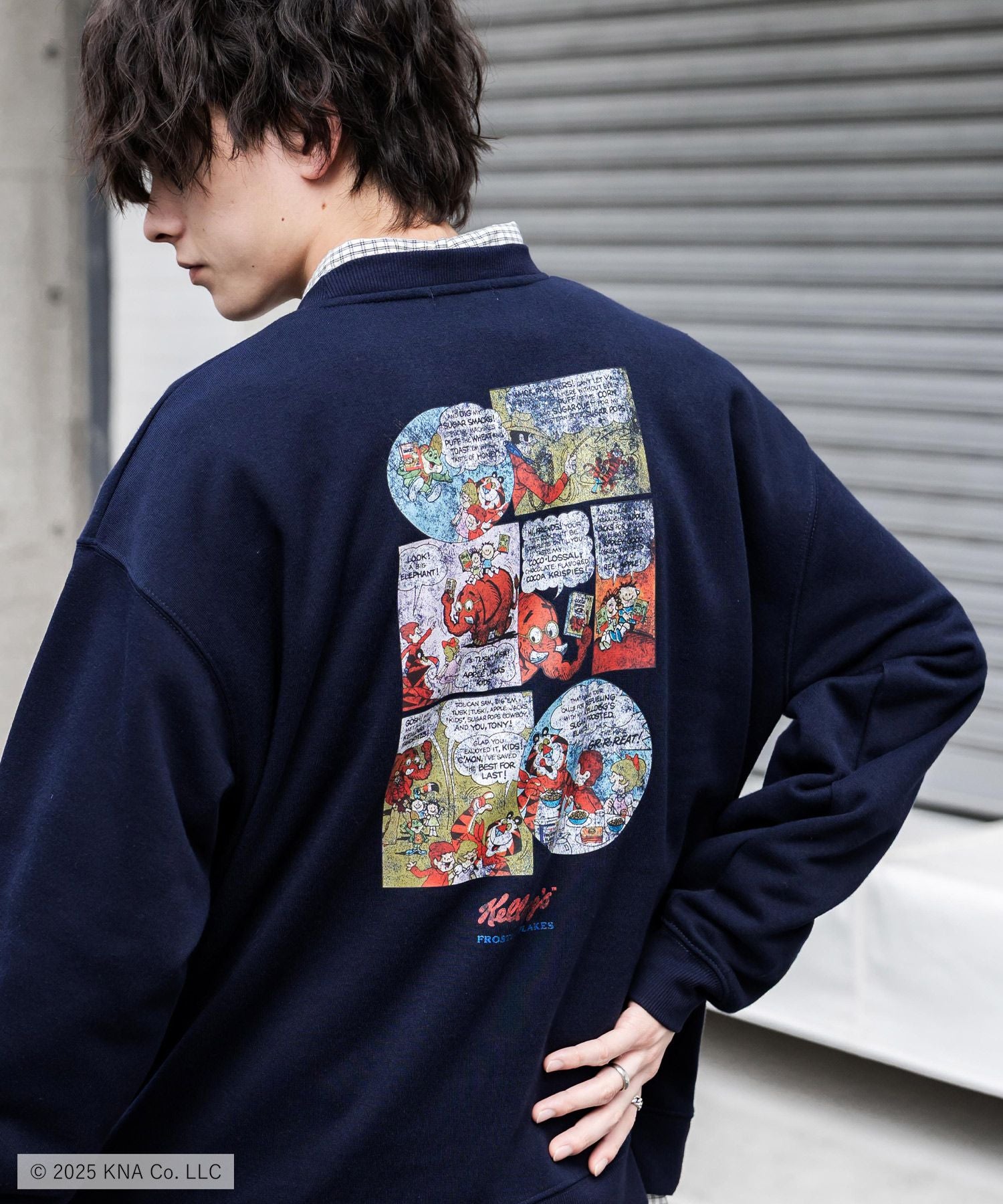 Kellogg's 別注コラボ オーバーサイズヴィンテージライクグラフィックプリント裏起毛スウェットトレーナー 15117