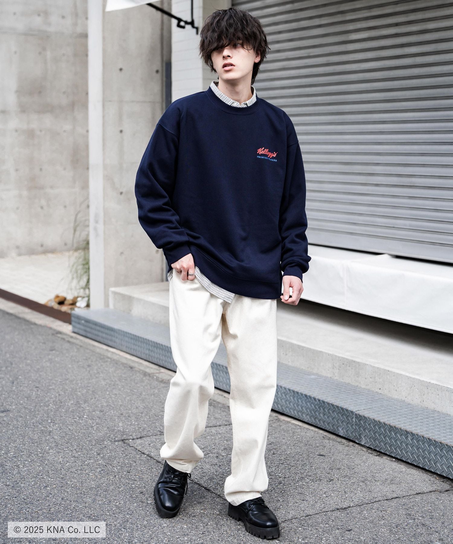 Kellogg's 別注コラボ オーバーサイズヴィンテージライクグラフィックプリント裏起毛スウェットトレーナー 15117