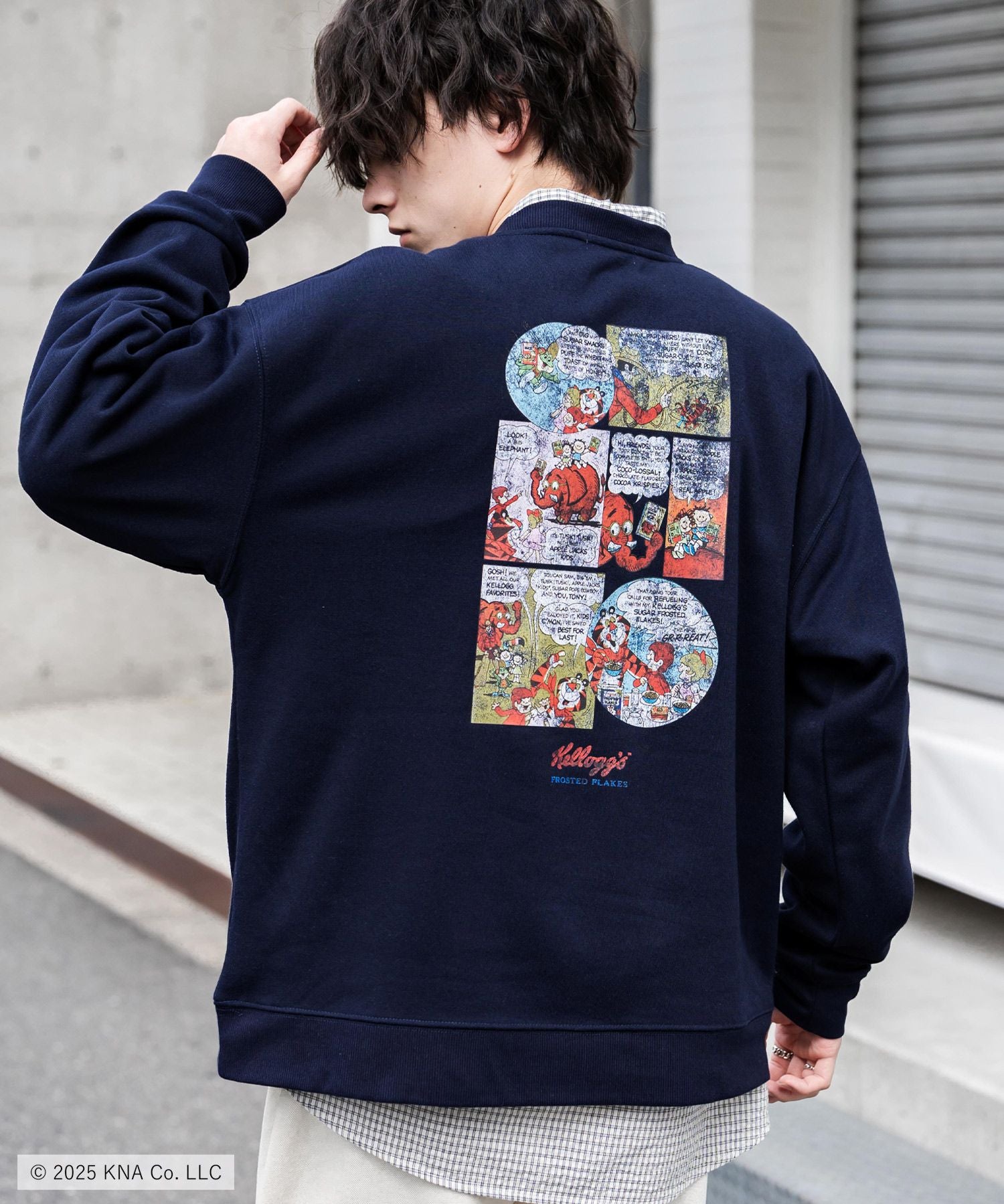Kellogg's 別注コラボ オーバーサイズヴィンテージライクグラフィックプリント裏起毛スウェットトレーナー 15117