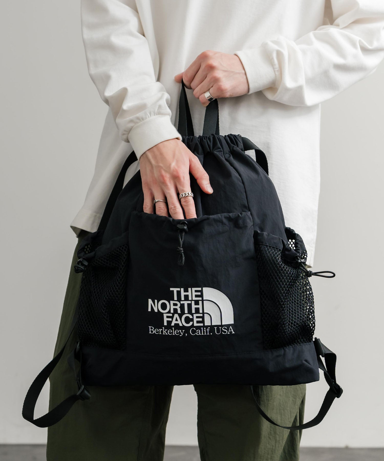日本未展開モデル THE NORTH FACE ザ・ノースフェイス WHITE LABEL ホワイトレーベル LINDEN MESH GYM SACK ワンポイントロゴナップサック 15185