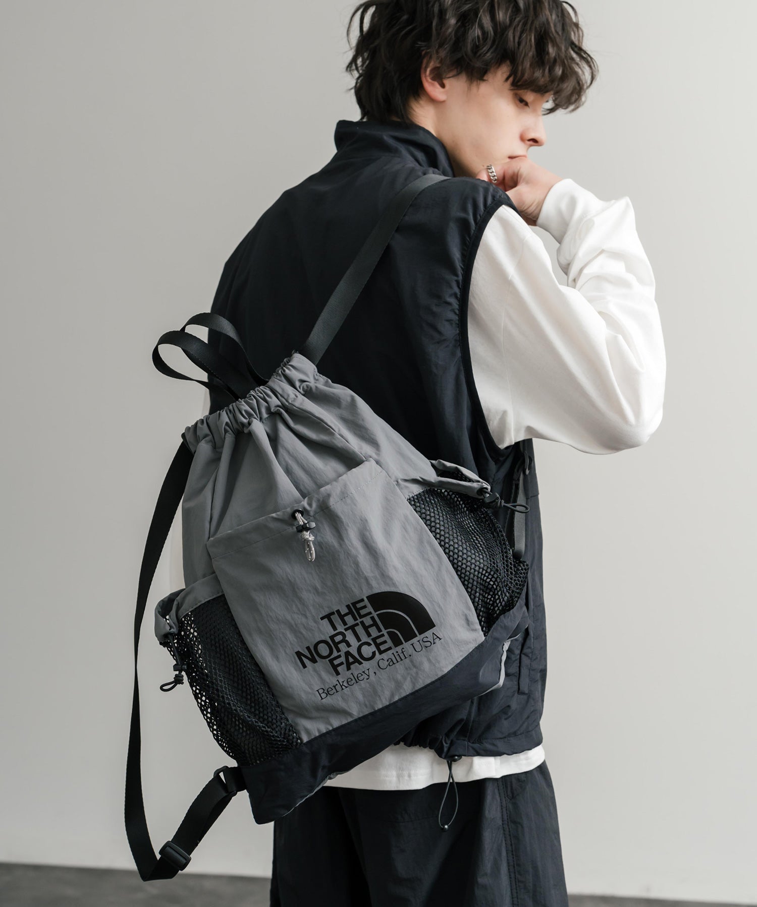 日本未展開モデル THE NORTH FACE ザ・ノースフェイス WHITE LABEL ホワイトレーベル LINDEN MESH GYM SACK ワンポイントロゴナップサック 15185