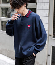 オーバーサイズ ワンポイント刺繍リブラインニットポロシャツ	15188