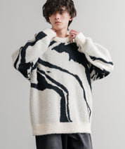 5Gフェザーヤーンジャガードマーブル柄ルーズクルーネック長袖ニット 15190