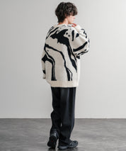 5Gフェザーヤーンジャガードマーブル柄ルーズクルーネック長袖ニット 15190