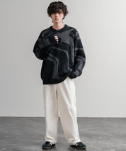 5Gフェザーヤーンジャガードマーブル柄ルーズクルーネック長袖ニット 15190