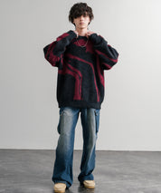 5Gフェザーヤーンジャガードマーブル柄ルーズクルーネック長袖ニット 15190