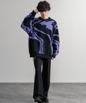 5Gフェザーヤーンジャガードマーブル柄ルーズクルーネック長袖ニット 15190