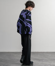 5Gフェザーヤーンジャガードマーブル柄ルーズクルーネック長袖ニット 15190