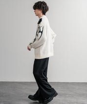 5Gフェザーヤーンジャガードトライバル柄ルーズクルーネック長袖ニット 15191