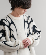 5Gフェザーヤーンジャガードトライバル柄ルーズクルーネック長袖ニット 15191