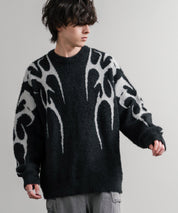 5Gフェザーヤーンジャガードトライバル柄ルーズクルーネック長袖ニット 15191