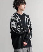 5Gフェザーヤーンジャガードトライバル柄ルーズクルーネック長袖ニット 15191