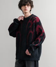 5Gフェザーヤーンジャガードトライバル柄ルーズクルーネック長袖ニット 15191