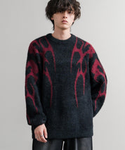 5Gフェザーヤーンジャガードトライバル柄ルーズクルーネック長袖ニット 15191