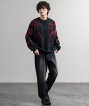 5Gフェザーヤーンジャガードトライバル柄ルーズクルーネック長袖ニット 15191