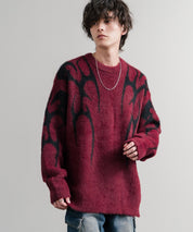 5Gフェザーヤーンジャガードトライバル柄ルーズクルーネック長袖ニット 15191