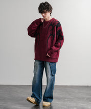 5Gフェザーヤーンジャガードトライバル柄ルーズクルーネック長袖ニット 15191