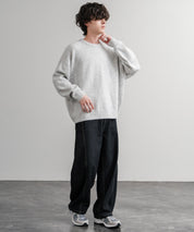 オーバーサイズ5Gウール混天竺ショート丈クルーネックニットセーター 15192