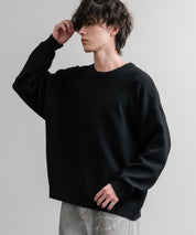 オーバーサイズ5Gウール混天竺ショート丈クルーネックニットセーター 15192