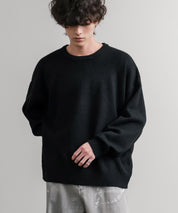 オーバーサイズ5Gウール混天竺ショート丈クルーネックニットセーター 15192