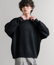 オーバーサイズ5Gウール混天竺ショート丈クルーネックニットセーター 15192