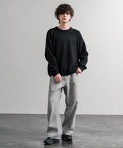 オーバーサイズ5Gウール混天竺ショート丈クルーネックニットセーター 15192