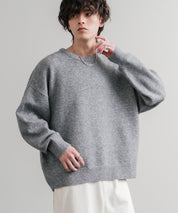 オーバーサイズ5Gウール混天竺ショート丈クルーネックニットセーター 15192