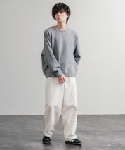 オーバーサイズ5Gウール混天竺ショート丈クルーネックニットセーター 15192