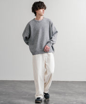 オーバーサイズ5Gウール混天竺ショート丈クルーネックニットセーター 15192