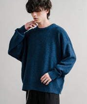 オーバーサイズ5Gウール混天竺ショート丈クルーネックニットセーター 15192