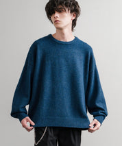 オーバーサイズ5Gウール混天竺ショート丈クルーネックニットセーター 15192