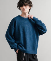 オーバーサイズ5Gウール混天竺ショート丈クルーネックニットセーター 15192