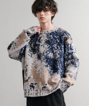 オーバーサイズ5Gジャガード編みアブストラクト柄クルーネックニットセーター 15193