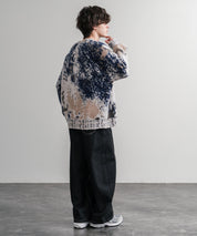 オーバーサイズ5Gジャガード編みアブストラクト柄クルーネックニットセーター 15193