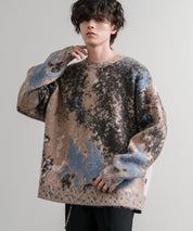 オーバーサイズ5Gジャガード編みアブストラクト柄クルーネックニットセーター 15193