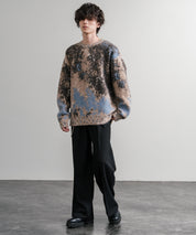 オーバーサイズ5Gジャガード編みアブストラクト柄クルーネックニットセーター 15193