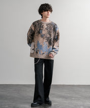 オーバーサイズ5Gジャガード編みアブストラクト柄クルーネックニットセーター 15193