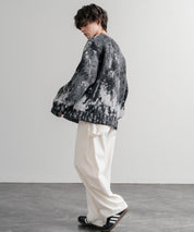 オーバーサイズ5Gジャガード編みアブストラクト柄クルーネックニットセーター 15193