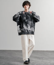 オーバーサイズ5Gジャガード編みアブストラクト柄クルーネックニットセーター 15193