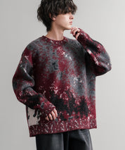 オーバーサイズ5Gジャガード編みアブストラクト柄クルーネックニットセーター 15193