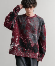 オーバーサイズ5Gジャガード編みアブストラクト柄クルーネックニットセーター 15193