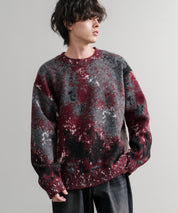 オーバーサイズ5Gジャガード編みアブストラクト柄クルーネックニットセーター 15193